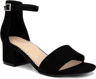 LONDON FOG Women's Nikki Low Two Piece Block Heel Dress Shoe Ladies Ankle Strap Pump Sandal