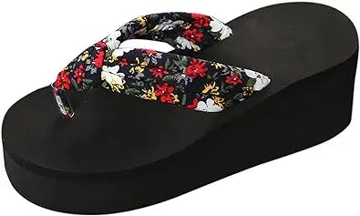 Women Wedge Heel Thick Bottom Floral Flip Flops Beach Flip Flops Fashion Summer Casual Slippers 2023 Summer Shoes