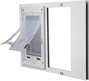 Dragon Sash Window Pet Door Large Double Flap White Size E (31In - 34In), Flap Size: Large, Window Width: 31In - 34In