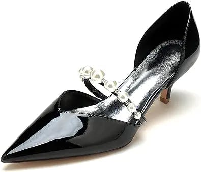Wedding Shoes Crystal Pointed Toe Patent Leather Pumps Shoes Women Chunky Heel Fashion Dress Platform Pumps Court Shoes Size 4-9.5 UK