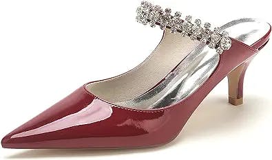 Wedding Shoes Fashion Slip-on Patent Leather Bridal Shoes with Crystal Closed Toes Court Shoes for Women Wide Fit Chunky Heel Sandals for Women