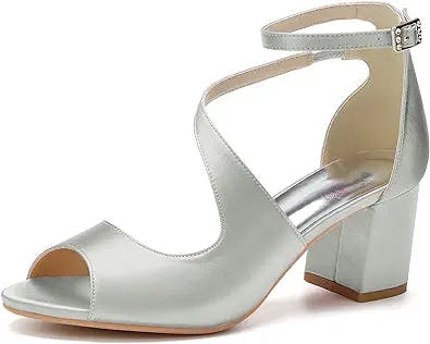 PUFYA Women's Low Block Heel Sandals Chunky Ankle Strap Wedding Dress Shoes Peep Toe Bridal Wedding Bridesmaid Shoes