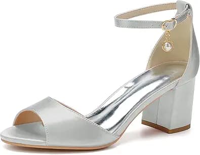 A Bridal Dream Come True: PUFYA Women Mid Block Heel Satin Pearl Wedding Sa