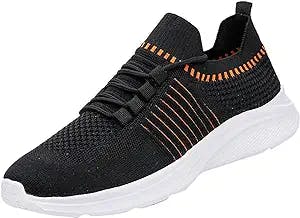 Mens Extra Wide Fit Trainers Men Shoes Summer Lightweight Breathable Lace Up Casual Shoes Casual Running Shoes for Men Working Hiking Travel (Orange, 8.5)