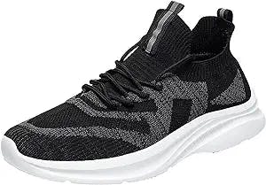 Men's Extra Wide Fit Trainers Walking Shoes Men's Shoes Large Size Fashion Casual Mesh Breathable Lace Up Casual Shoes Running Shoes for All Season (Z03-Black, 9)