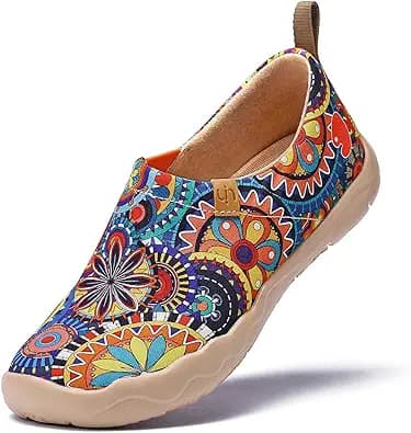 UIN Women's Fashion Floral Art Sneaker Painted Canvas Slip-On Ladies Travel Shoes