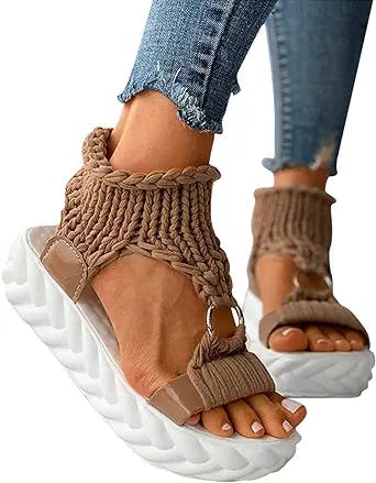 Aniywn Women's Open Toe Ankle Strap Summer Sandals Casual Slip On Platform Sandals Comfort Flatform Wedge Beach Sandal