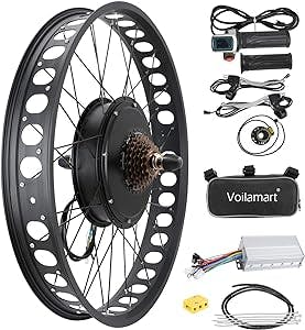 Voilamart 26" Electric Bike Conversion Kit Rear Wheel, with 3.23" Width Rim 48V 1500W E-Bike Powerful Hub Motor Kit with Intelligent Controller and PAS System, Restricted to 750W for Road Bike