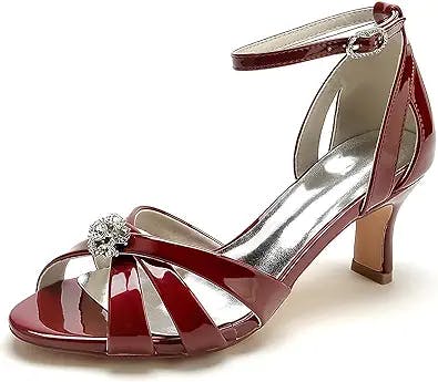 Court Shoes for Women Round Toe Cute Heeled Sandals Wide Fit Pumps with Ankle Strap Patent Leather Bridal Wedding Shoes for Spring, Summer, Autumn, Winter