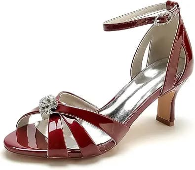 Court Shoes for Women Round Toe Cute Heeled Sandals Wide Fit Pumps with Ankle Strap Patent Leather Bridal Wedding Shoes for Spring, Summer, Autumn, Winter