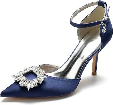 Crystal Flower Wedding Shoes for Bride Pointed Toe Ankle Strap Fashion Court Shoes High Heel Dress Platform Pumps Party Shoes Heeled Sandals Wide Fit
