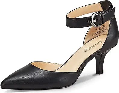 JENN ARDOR Women's Kitten Heel Pumps Ladies Closed Pointed Toe D'Orsay Ankle Strap Dress Stiletto