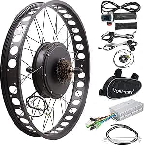 Voilamart Electric Bicycle Kit 26" Rear Wheel with 3.23" Width Rim 48V 1000W E-Bike Conversion Kit, Cycling Hub Motor with Intelligent Controller and PAS System for Road Bike