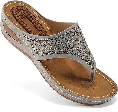 Ecetana Womens Sandals Flip Flops for Women with Arch Support Cushion Summer Casual Rhinestone Wedge sandal Shoes