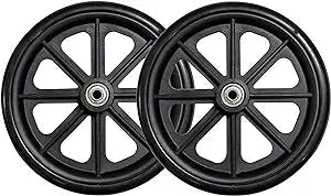Tuffcare Caster Wheel, Hard Rubber Tire, 8" x 1"- 2 3/8" Hub Width; Fits Most Sunrise, Medline, Drive, Invacare, E&J, Guardian, ALCO & Other Manual Wheelchairs (Black, 5/16" Axle, Wide Hub) One Pair