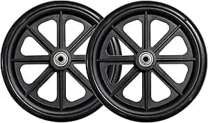 Tuffcare Caster Wheel, Hard Rubber Tire, 8" x 1"- 2 3/8" Hub Width; Fits Most Sunrise, Medline, Drive, Invacare, E&J, Guardian, ALCO & Other Manual Wheelchairs (Black, 5/16" Axle, Wide Hub) One Pair